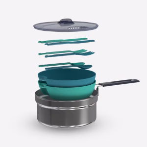 Camping and bivouacking cooking set in stainless steel 100 - 2 persons-10 items.